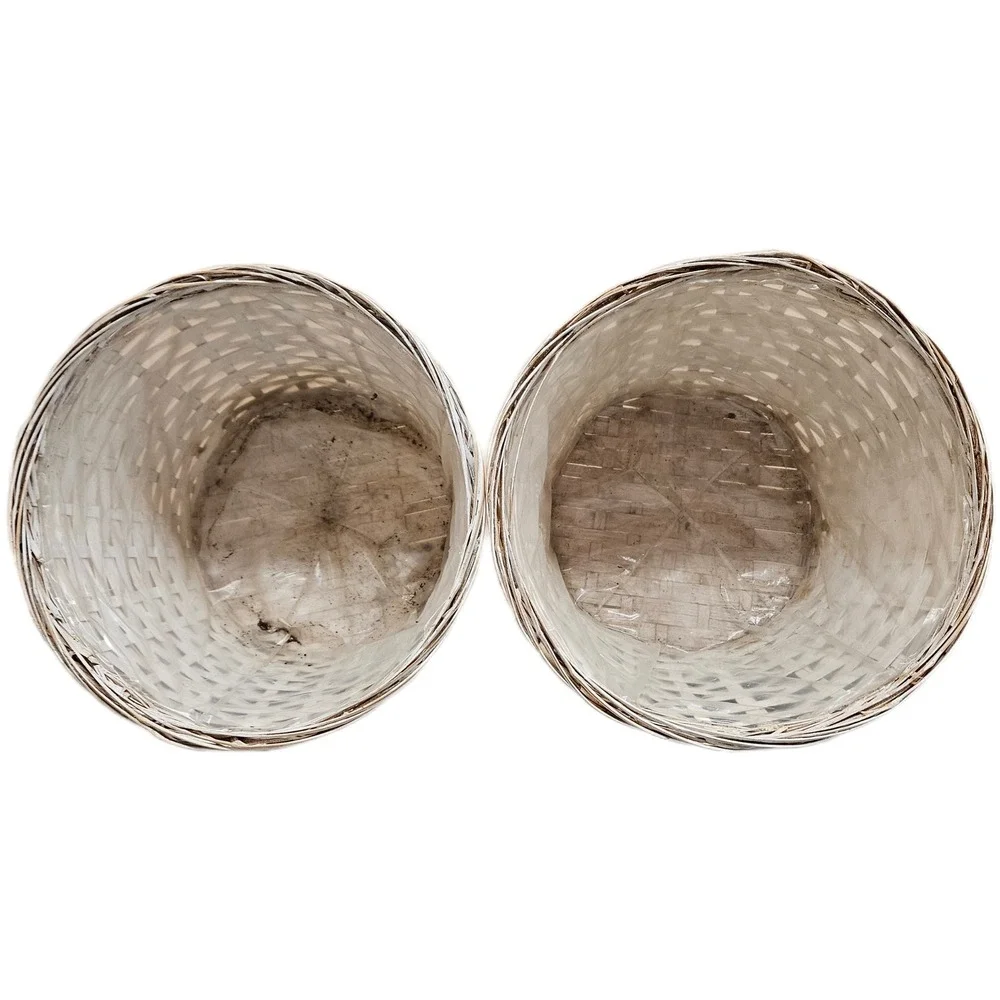Set of 2 Rustic White‎ Wash Woven Baskets Plant Pot Cover Storage Containers